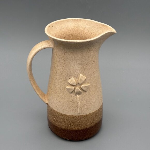 Vintage Studio Pottery Stoneware Pitcher with Incised Floral Design Rustic - Picture 5 of 10